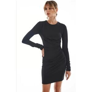 Krisa REVOLVE Black Faux Wrap Ruched Long Sleeve  Mini Dress Size XS NWT
